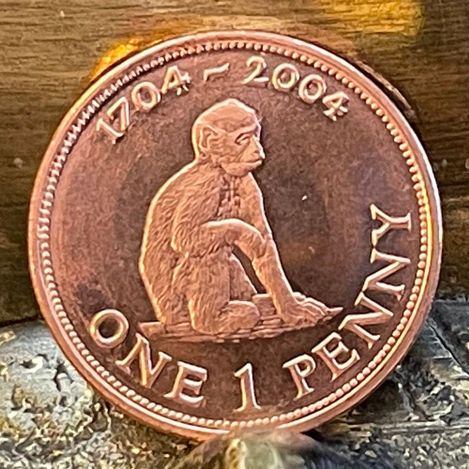 Barbary Macaque 1 Penny Gibraltar Authentic Coin Charm for Jewelry and Craft Making (Monkey) (2004)