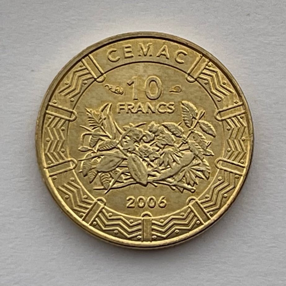 Cocoa & Cassava 10 Francs Central African States 10 CFA Francs Authentic Coin Money for Jewelry and Craft Making (Cacao) (Manioc)
