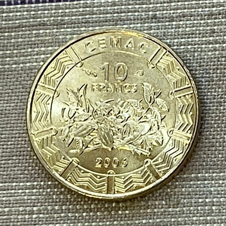 Cocoa & Cassava 10 Francs Central African States 10 CFA Francs Authentic Coin Money for Jewelry and Craft Making (Cacao) (Manioc)