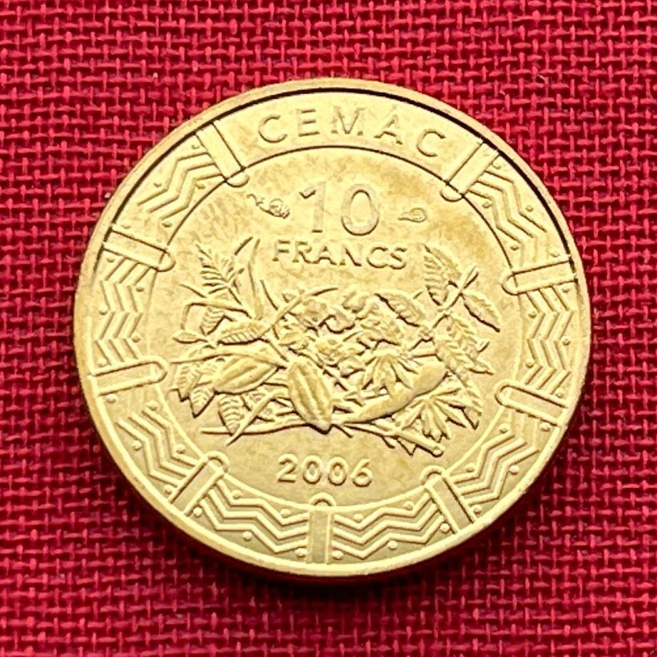 Cocoa & Cassava 10 Francs Central African States 10 CFA Francs Authentic Coin Money for Jewelry and Craft Making (Cacao) (Manioc)