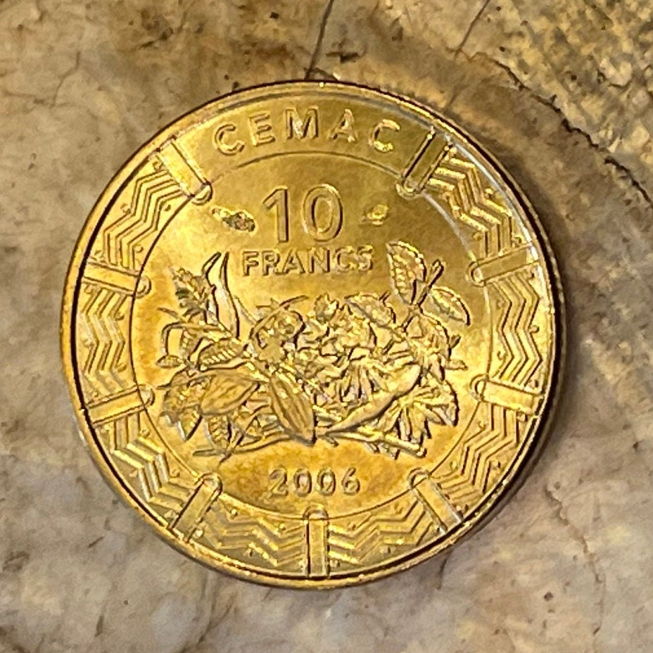 Cocoa & Cassava 10 Francs Central African States 10 CFA Francs Authentic Coin Money for Jewelry and Craft Making (Cacao) (Manioc)