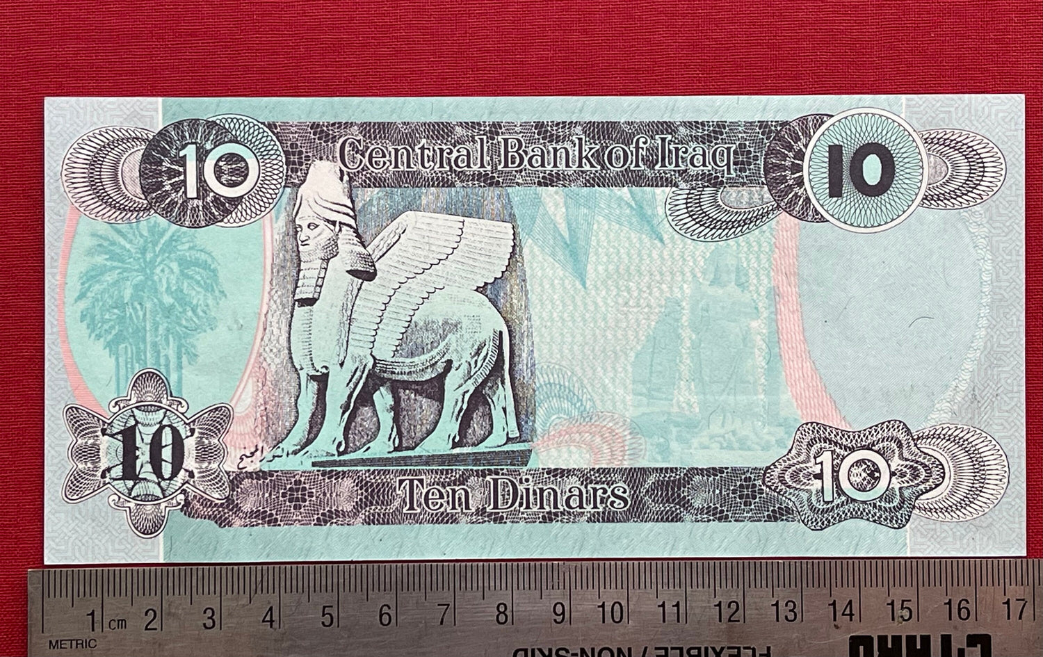 Lamassu Winged Bull, Human-Headed Five-Legged Goddess-turned-God & Saddam Hussein 10 Dinars Iraq Authentic Banknote for Jewelry and Craft
