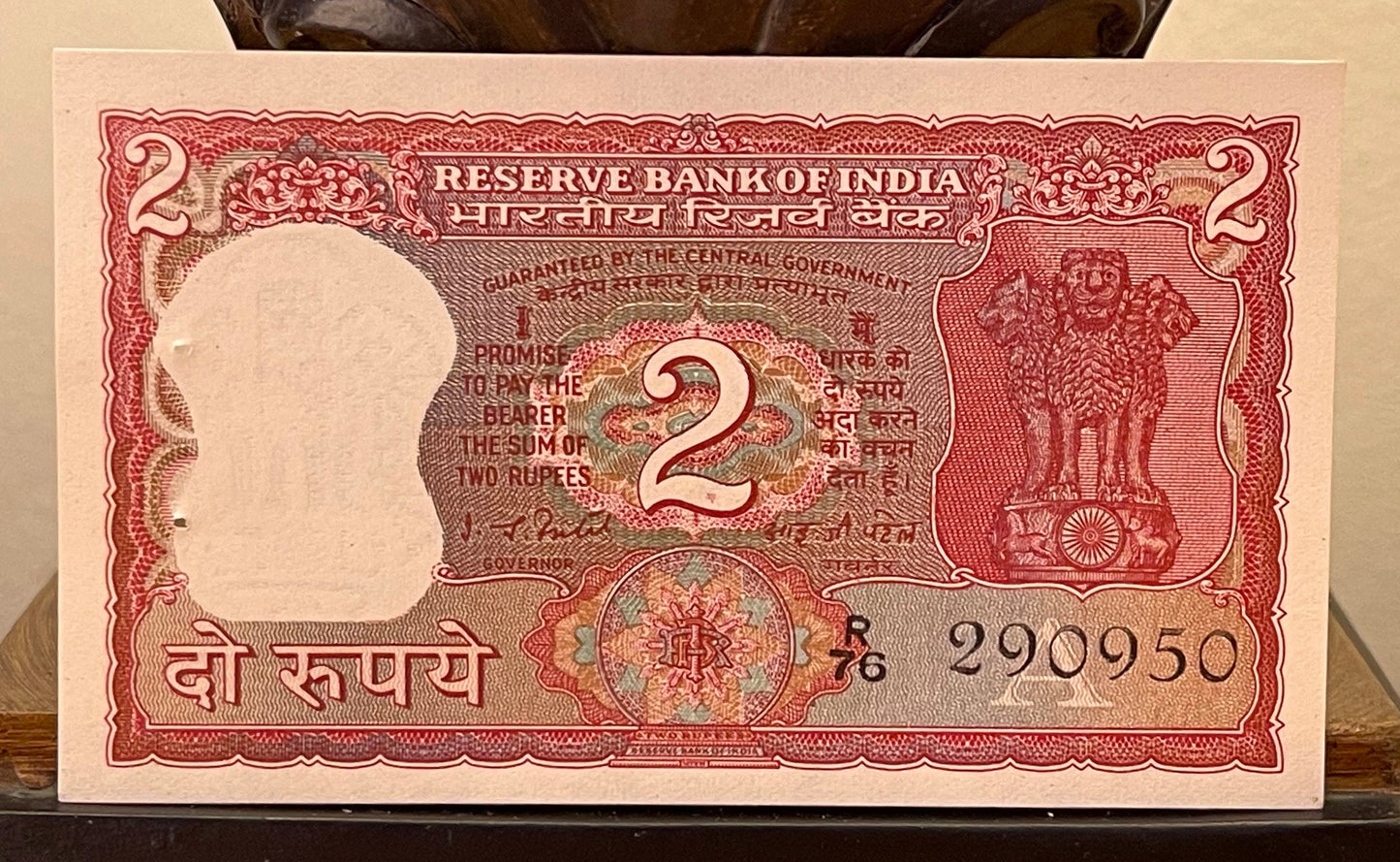 Royal Bengal Tiger & Ashoka Lion Capitol 2 Rupees India Authentic Banknote Money for Jewelry and Crafts Making (Watermark)