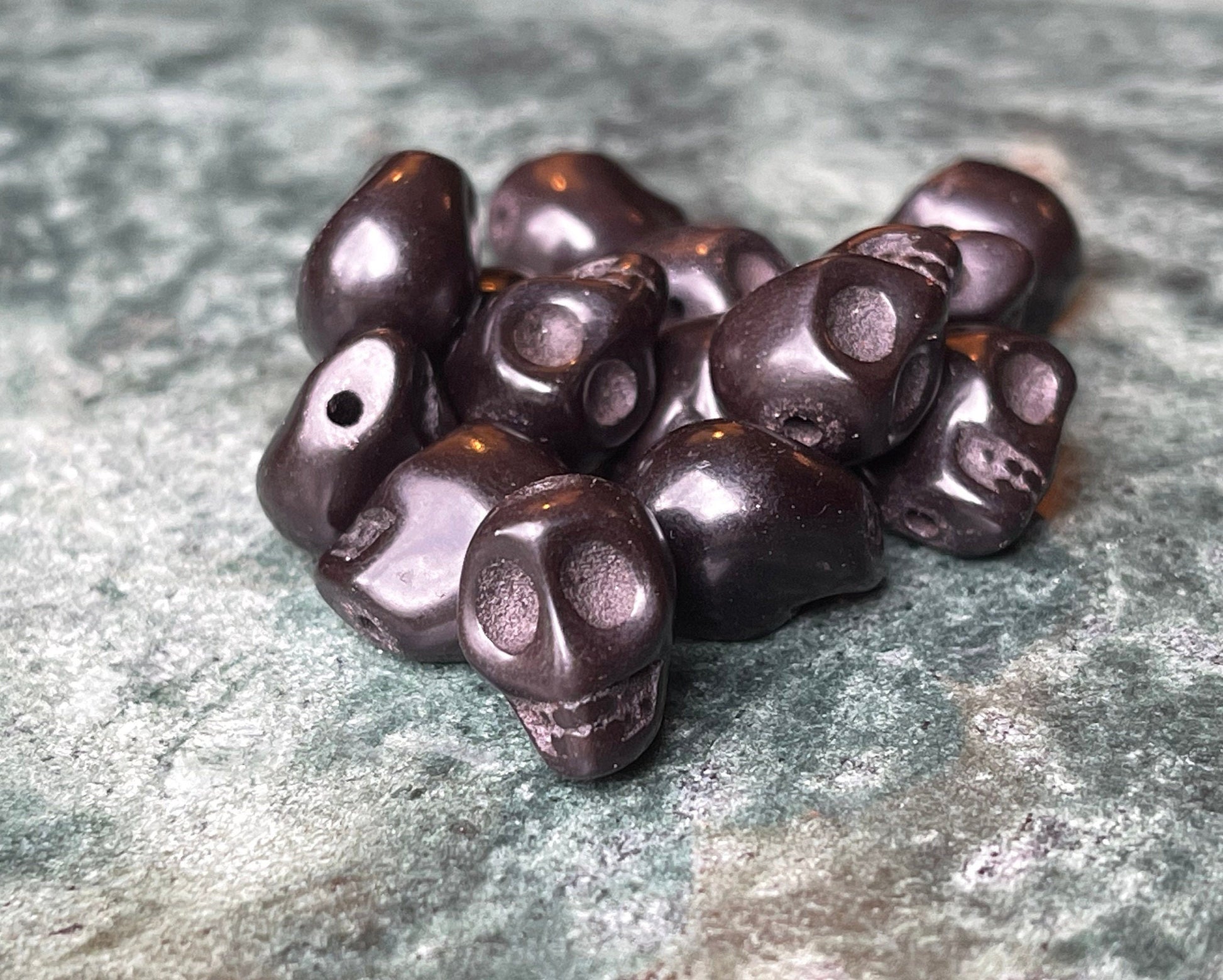 Skull Stone Beads - Halloween, Day of the Dead charms - black, red, white, turquoise, multicolor - dyed magnesite