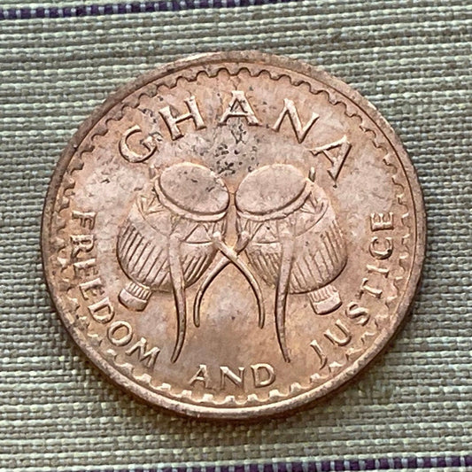 Atumpan Talking Drums & Black Star of Africa Half Pesewa Ghana Authentic Coin Money for Jewelry (Adowa Dance) (1967) (BLM) (Pan-African)