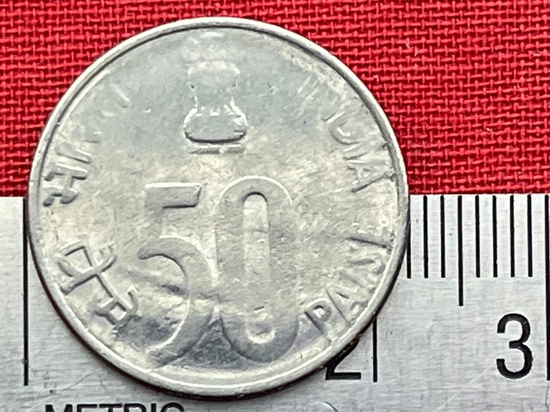Parliament House & India Map 50 Paise Authentic Coin Money for Jewelry and Craft Making (New Delhi) (Lion Capitol of Ashoka)