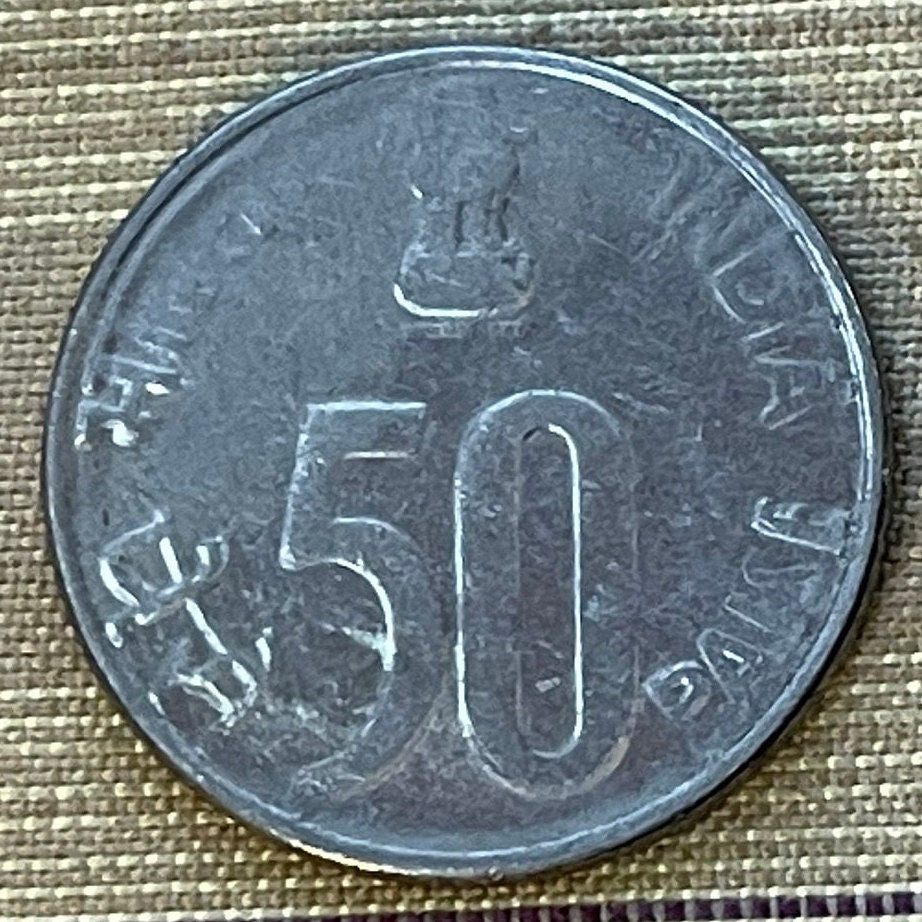 Parliament House & India Map 50 Paise Authentic Coin Money for Jewelry and Craft Making (New Delhi) (Lion Capitol of Ashoka)