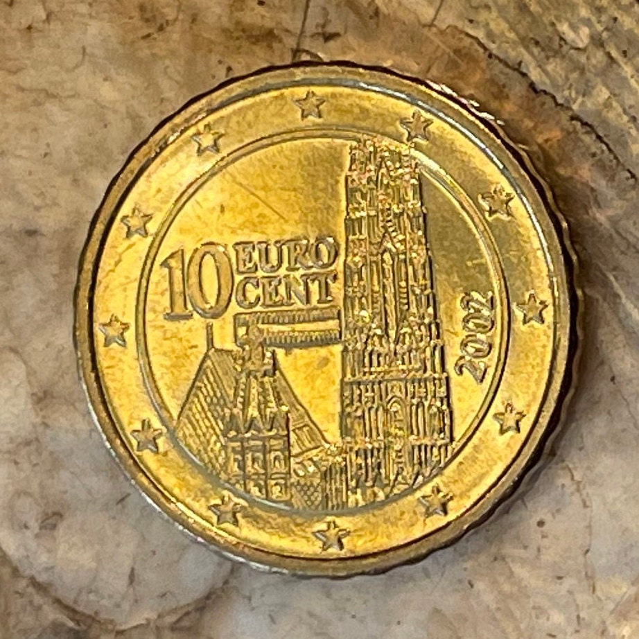 St. Stephen's Cathedral Towers 10 Euro Cents Austria Authentic Coin Money for Jewelry and Crafts (Gothic) (Vienna) (Stephansdom) (Steffl)