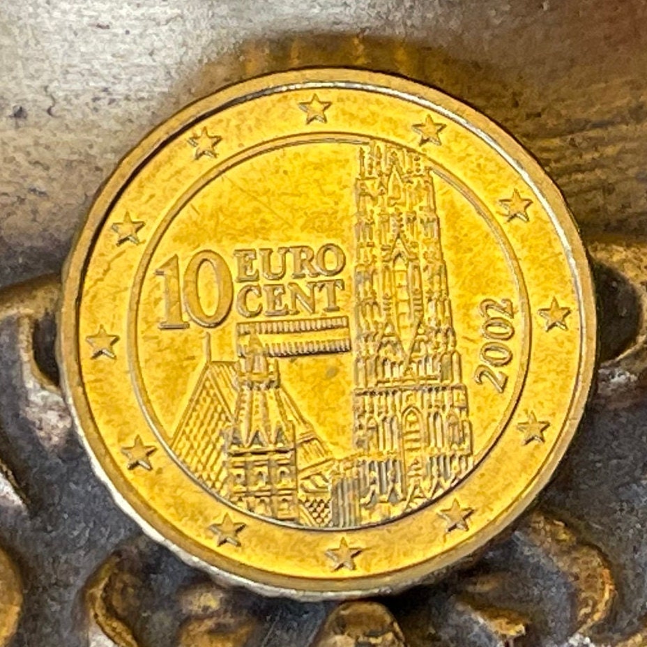 St. Stephen's Cathedral Towers 10 Euro Cents Austria Authentic Coin Money for Jewelry and Crafts (Gothic) (Vienna) (Stephansdom) (Steffl)
