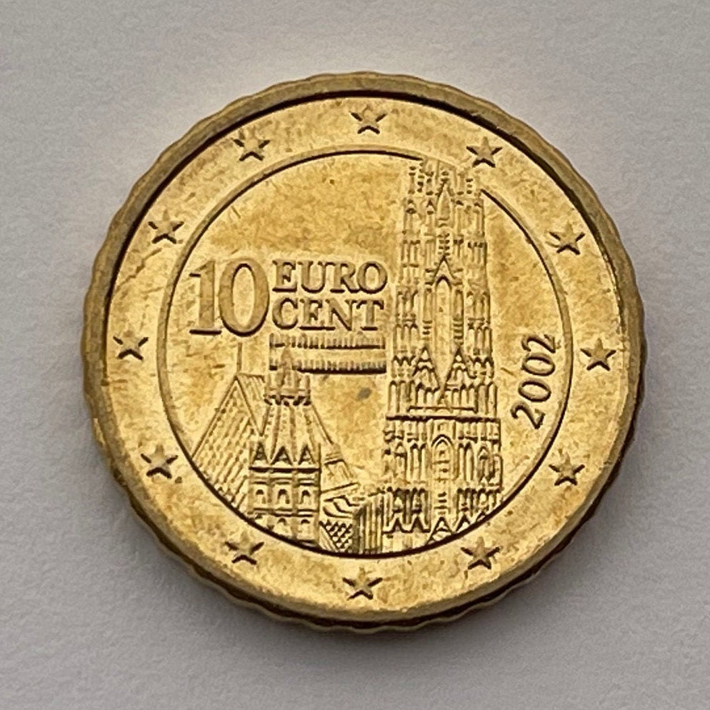 St. Stephen's Cathedral Towers 10 Euro Cents Austria Authentic Coin Money for Jewelry and Crafts (Gothic) (Vienna) (Stephansdom) (Steffl)