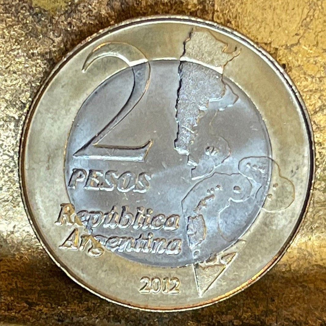 Territorial Claim to Islas Malvinas (Falkland Islands) 2 Pesos Argentina Authentic Coin Money for Jewelry (South Atlantic War) (Bimetallic)