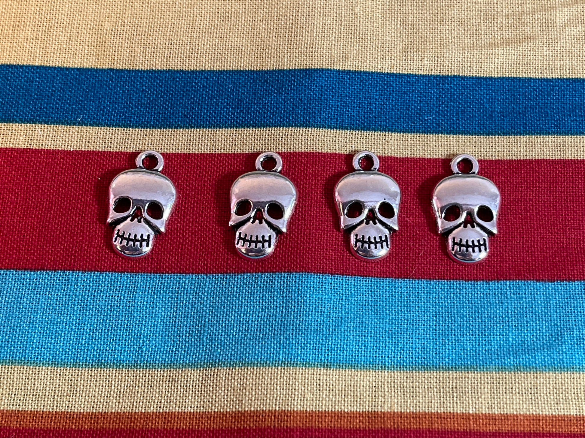 Skull & Spider Silver Charm set -Spooky Halloween charms, pendant, drop-antique silver