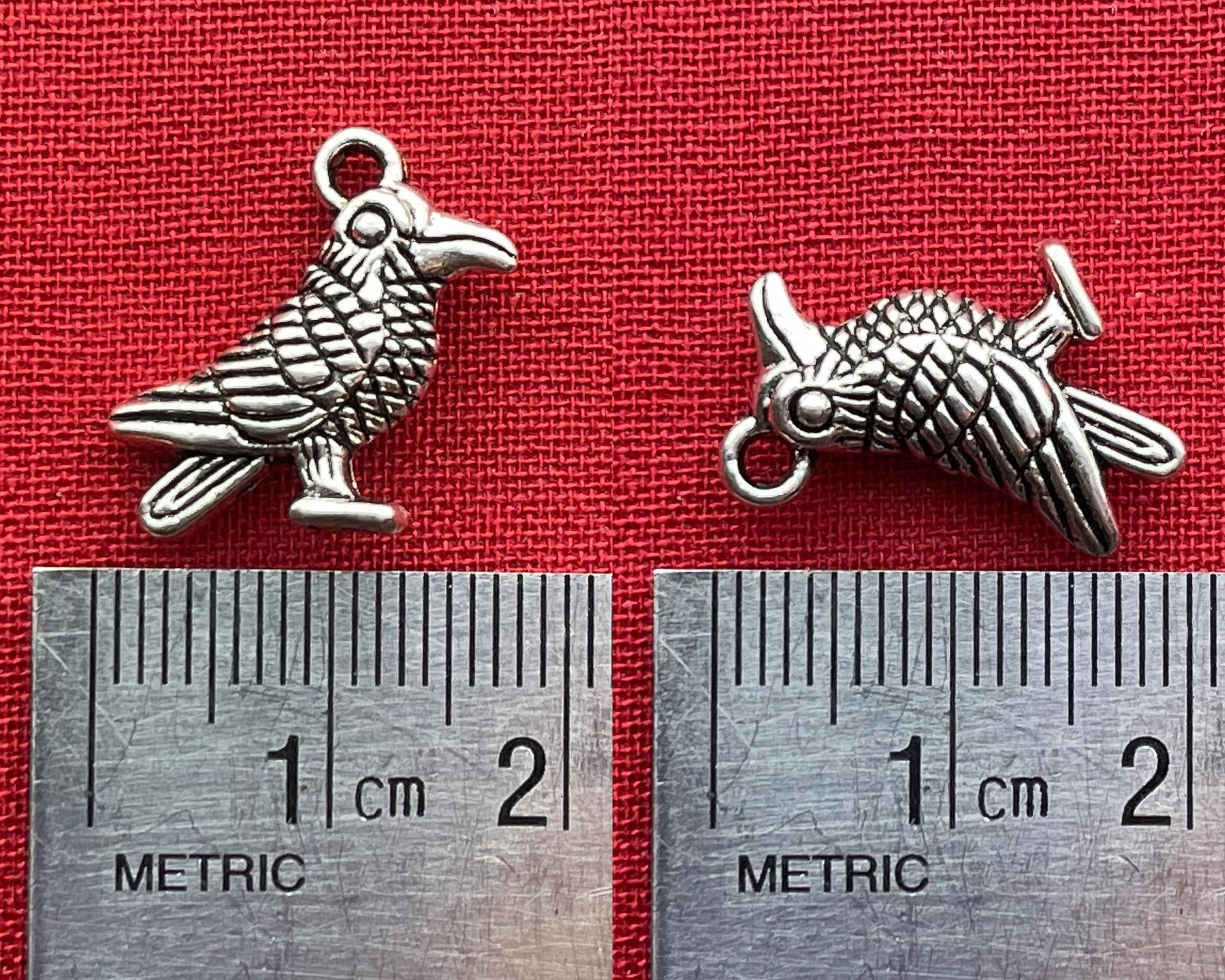 Quoth the Raven Silver Charm Set - Raven and Spell Book charms - Spooky, Halloween - antique silver charm, pendant, drop
