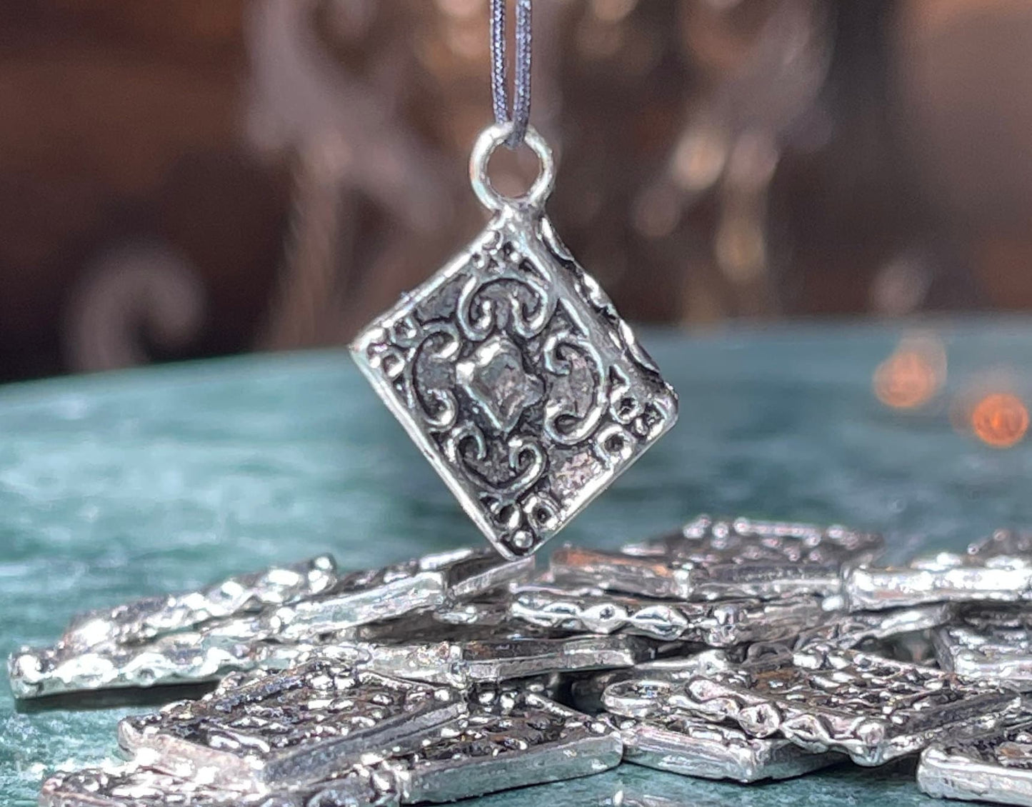 Quoth the Raven Silver Charm Set - Raven and Spell Book charms - Spooky, Halloween - antique silver charm, pendant, drop