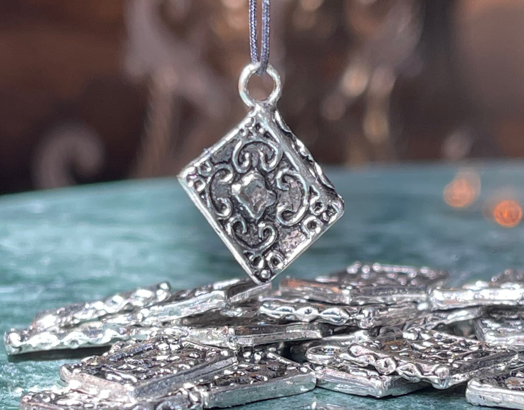 Quoth the Raven Silver Charm Set - Raven and Spell Book charms - Spooky, Halloween - antique silver charm, pendant, drop