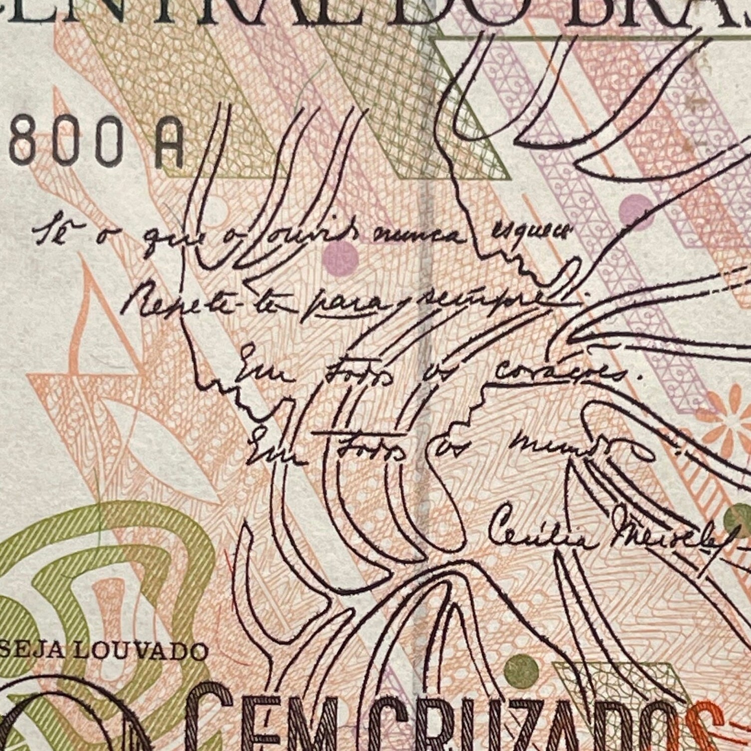 Poet Cecília Meireles 100 Cruzados Novos Brazil Authentic Banknote Money for Jewelry Crafts and Collage (Teacher) (Education Reform)