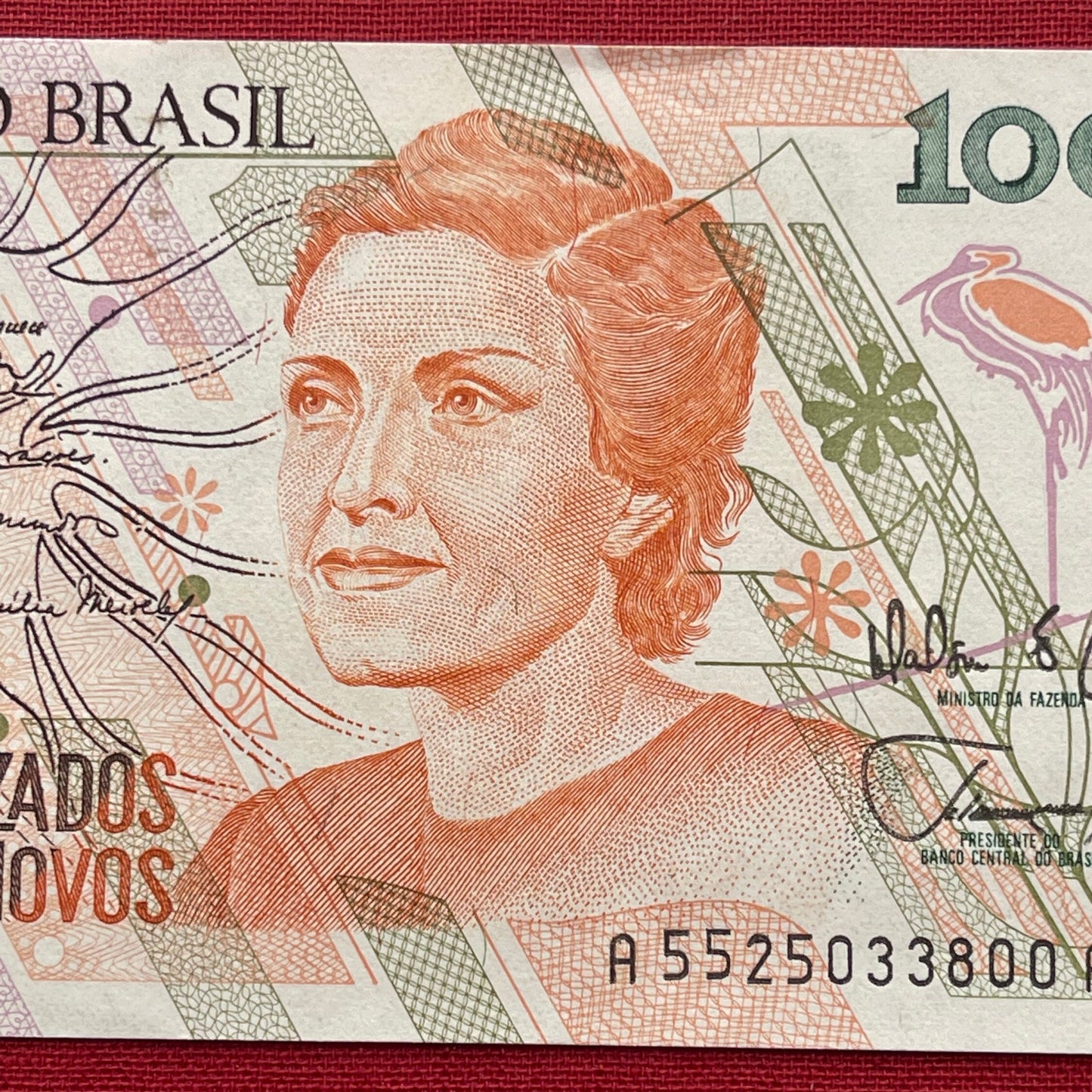 Poet Cecília Meireles 100 Cruzados Novos Brazil Authentic Banknote Money for Jewelry Crafts and Collage (Teacher) (Education Reform)