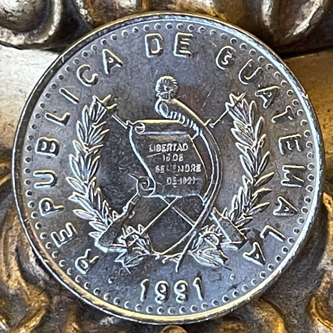 Activist Concepción Ramírez with Xk'op Tocoyal Headdress 25 Centavos Guatemala Authentic Coin Money for Jewelry (Choca) (Atitlan) (Maya)