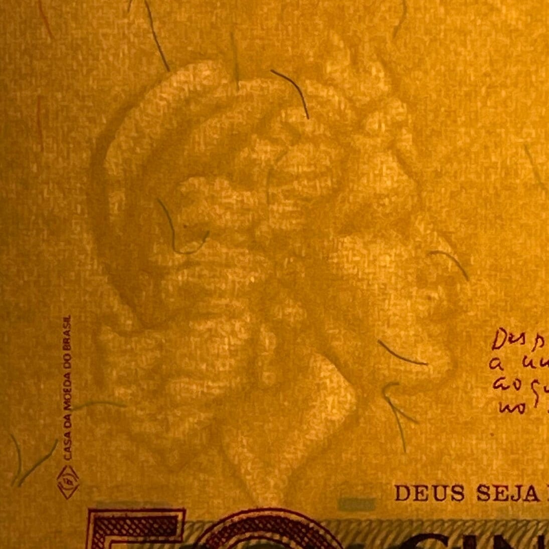Poet Carlos Drummond de Andrade 50 Cruzieros Brazil Authentic Banknote Money for Jewelry and Craft Making (Writing Desk) (Poetry) (1990)