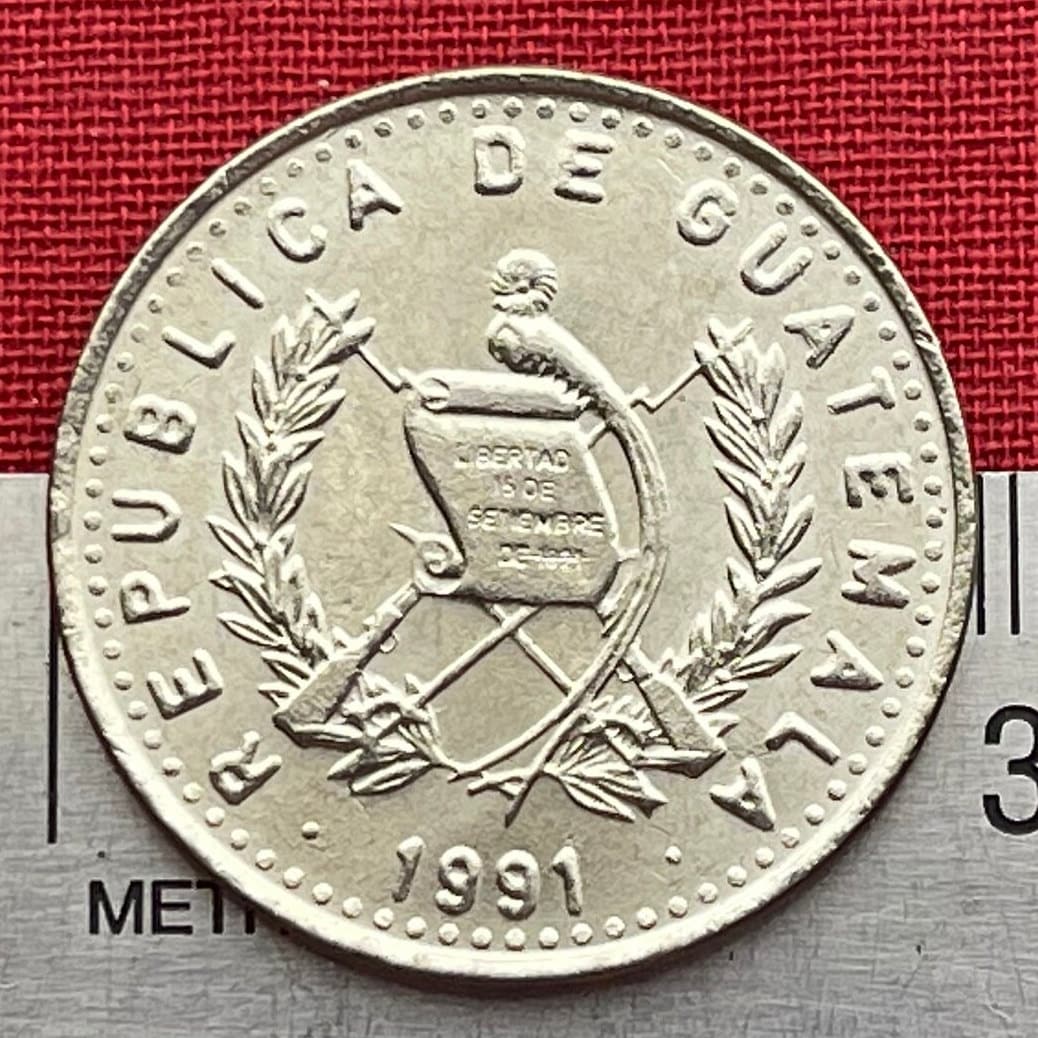 Activist Concepción Ramírez with Xk'op Tocoyal Headdress 25 Centavos Guatemala Authentic Coin Money for Jewelry (Choca) (Atitlan) (Maya)