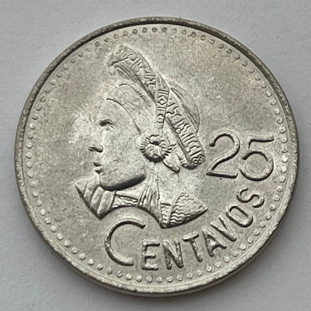 Activist Concepción Ramírez with Xk'op Tocoyal Headdress 25 Centavos Guatemala Authentic Coin Money for Jewelry (Choca) (Atitlan) (Maya)