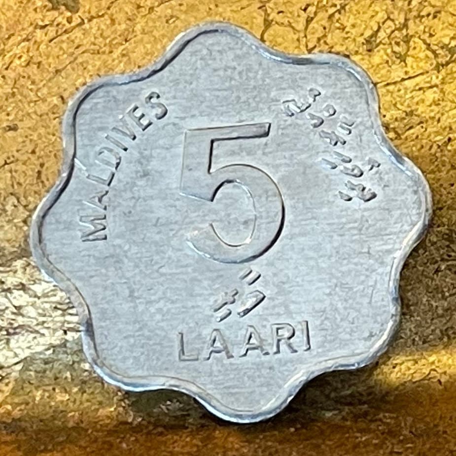Bonito Fish & Reef Knot 5 Laari Maldives Authentic Coin Money for Jewelry and Craft Making (Scalloped Edge) (8 Notches)