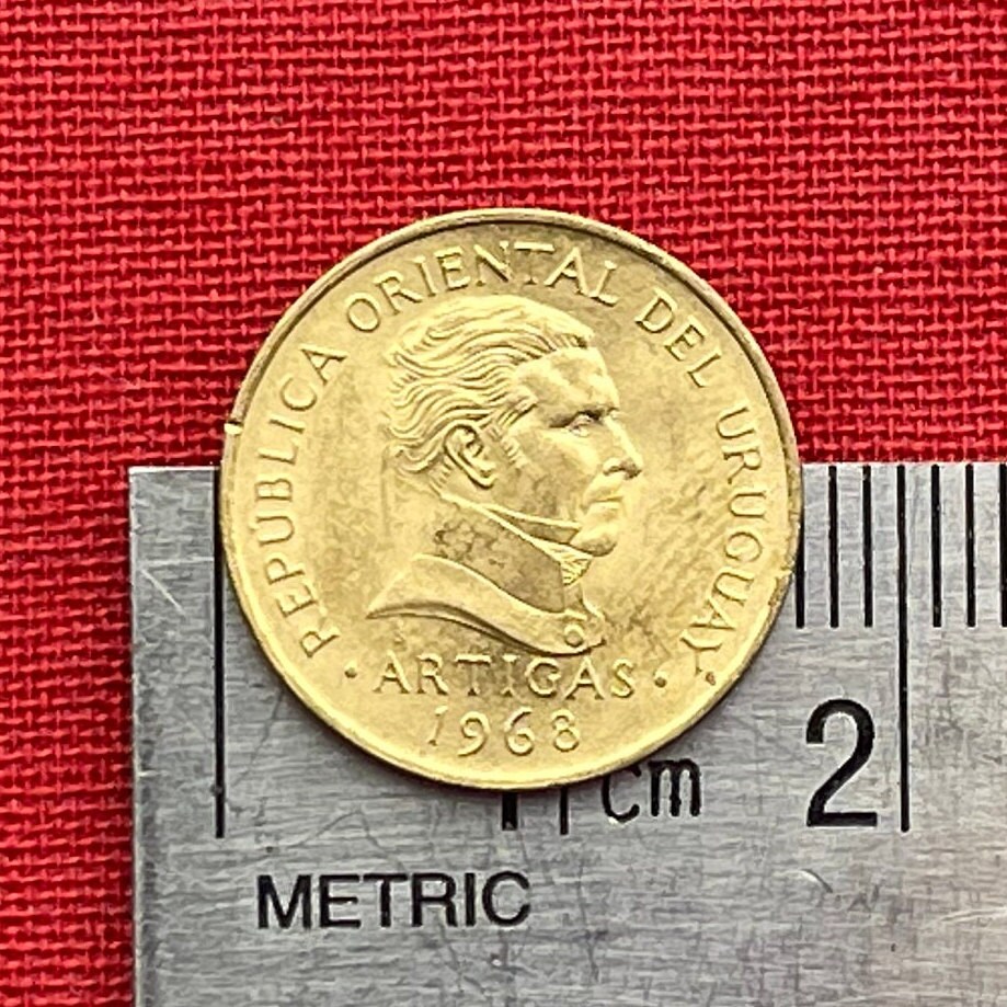 Libertador José Artigas & Cockspur Coral Flower 1 Peso Uruguay Authentic Coin Money for Jewelry (1968) CONDITION: XF (Artiguism)