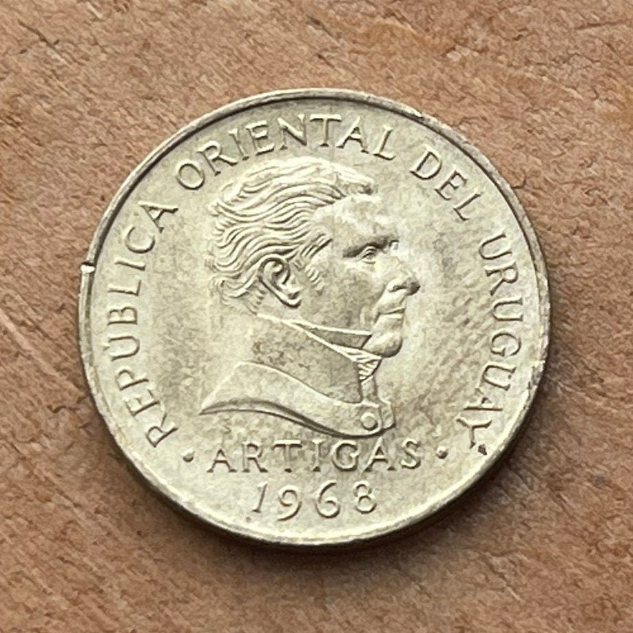 Libertador José Artigas & Cockspur Coral Flower 1 Peso Uruguay Authentic Coin Money for Jewelry (1968) CONDITION: XF (Artiguism)