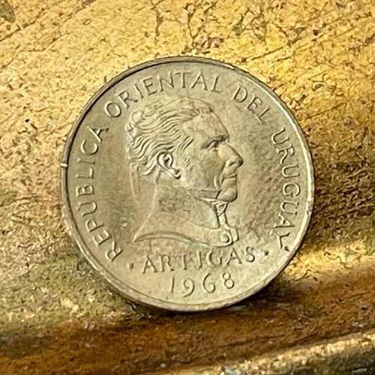 Libertador José Artigas & Cockspur Coral Flower 1 Peso Uruguay Authentic Coin Money for Jewelry (1968) CONDITION: XF (Artiguism)