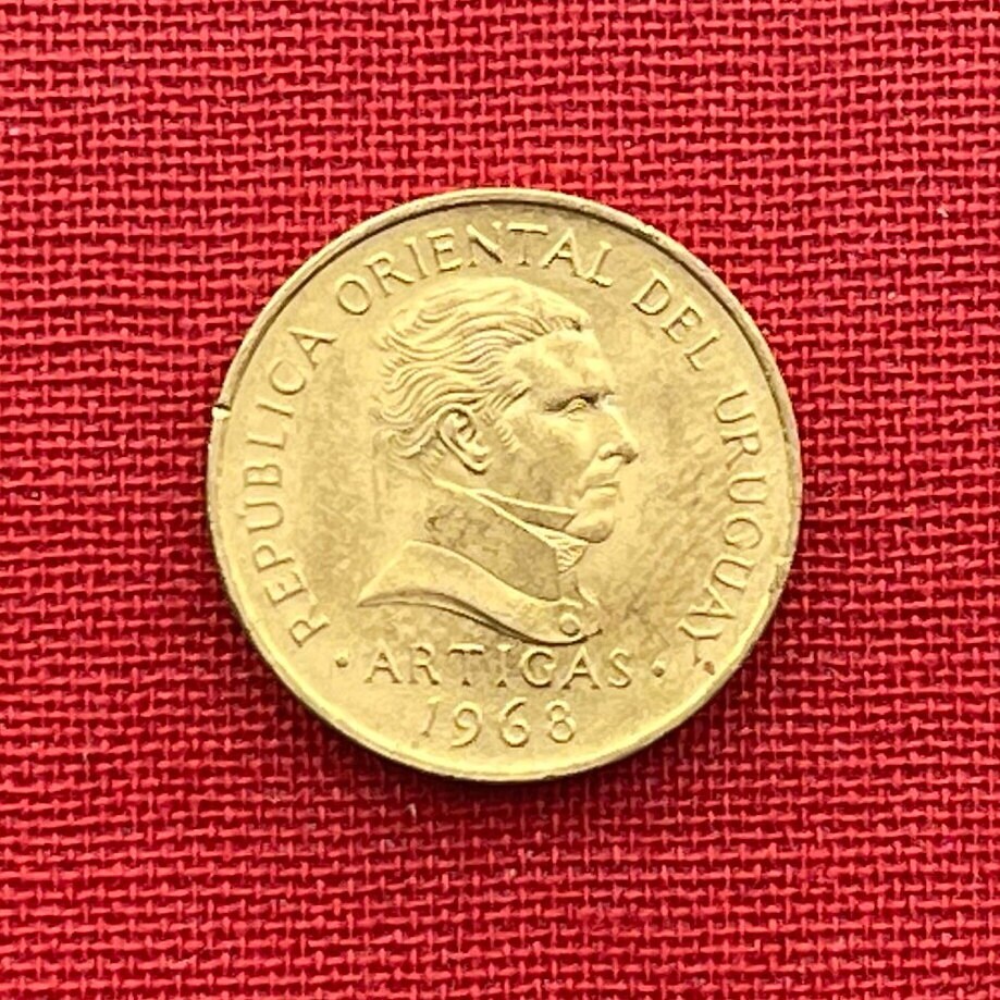 Libertador José Artigas & Cockspur Coral Flower 1 Peso Uruguay Authentic Coin Money for Jewelry (1968) CONDITION: XF (Artiguism)