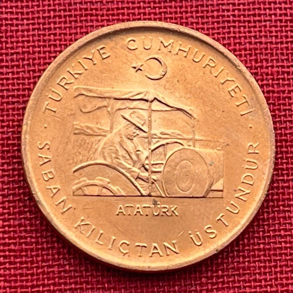 Ataturk Driving Tractor 10 Kuruş Turkey Authentic Coin Money for Jewelry and Craft Making (Plow is Better than Sword)