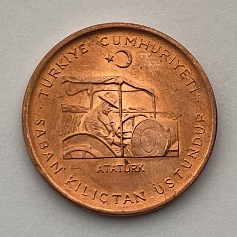 Ataturk Driving Tractor 10 Kuruş Turkey Authentic Coin Money for Jewelry and Craft Making (Plow is Better than Sword)
