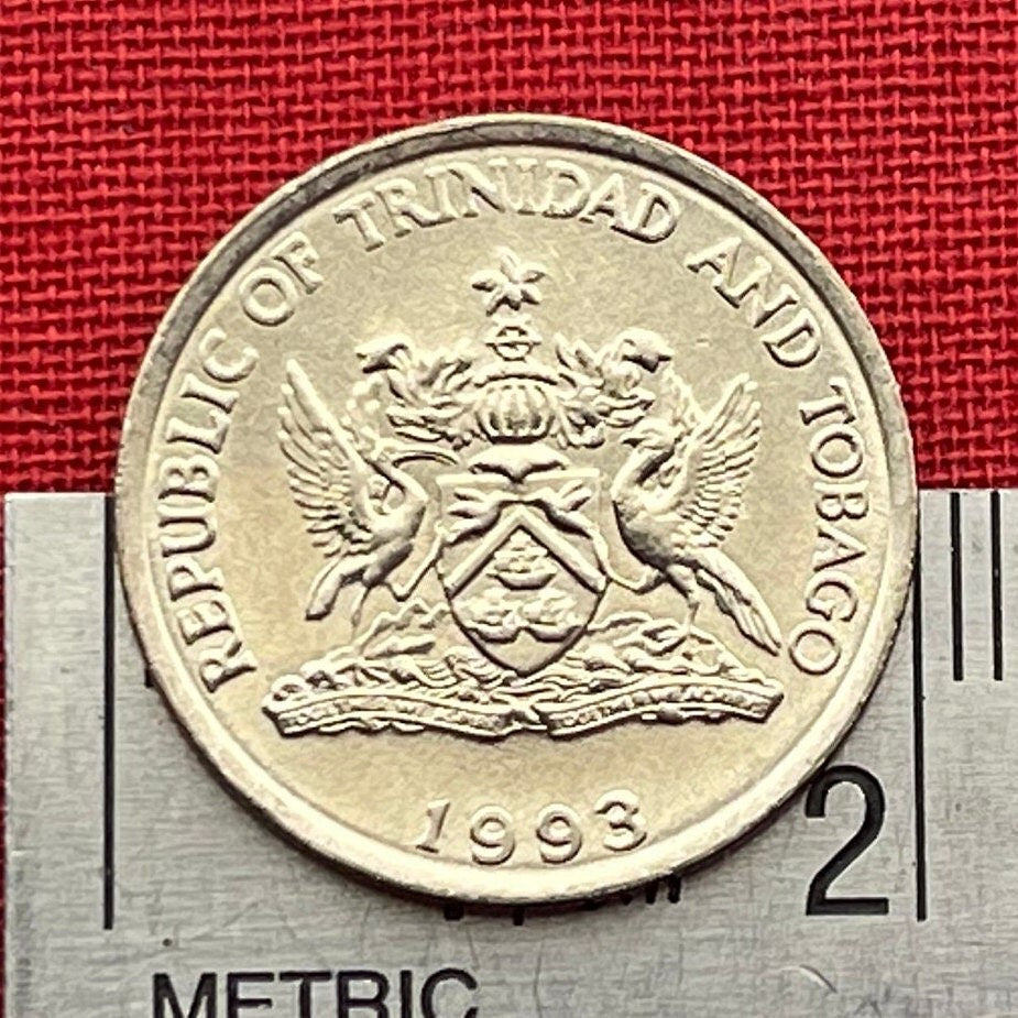 Wild Poinsettia 25 Cents Trinidad and Tobago Authentic Coin Money for Jewelry and Craft Making (Chaconia) (Christmas Flower)