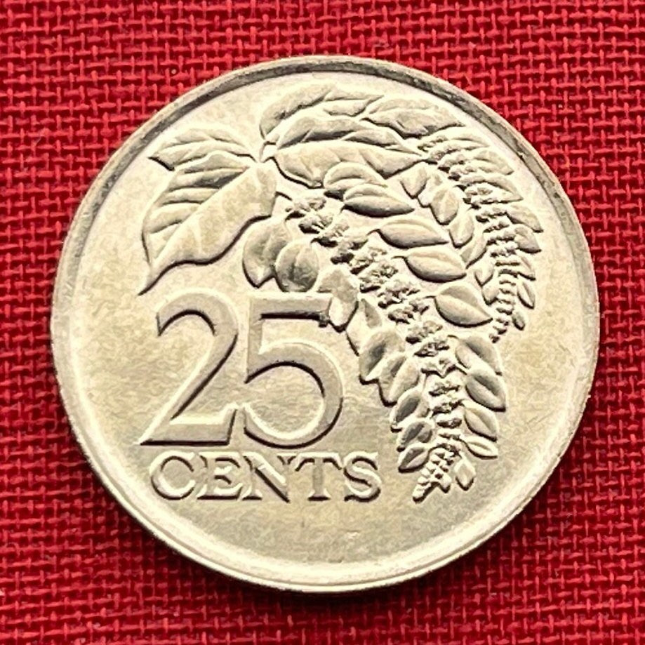 Wild Poinsettia 25 Cents Trinidad and Tobago Authentic Coin Money for Jewelry and Craft Making (Chaconia) (Christmas Flower)