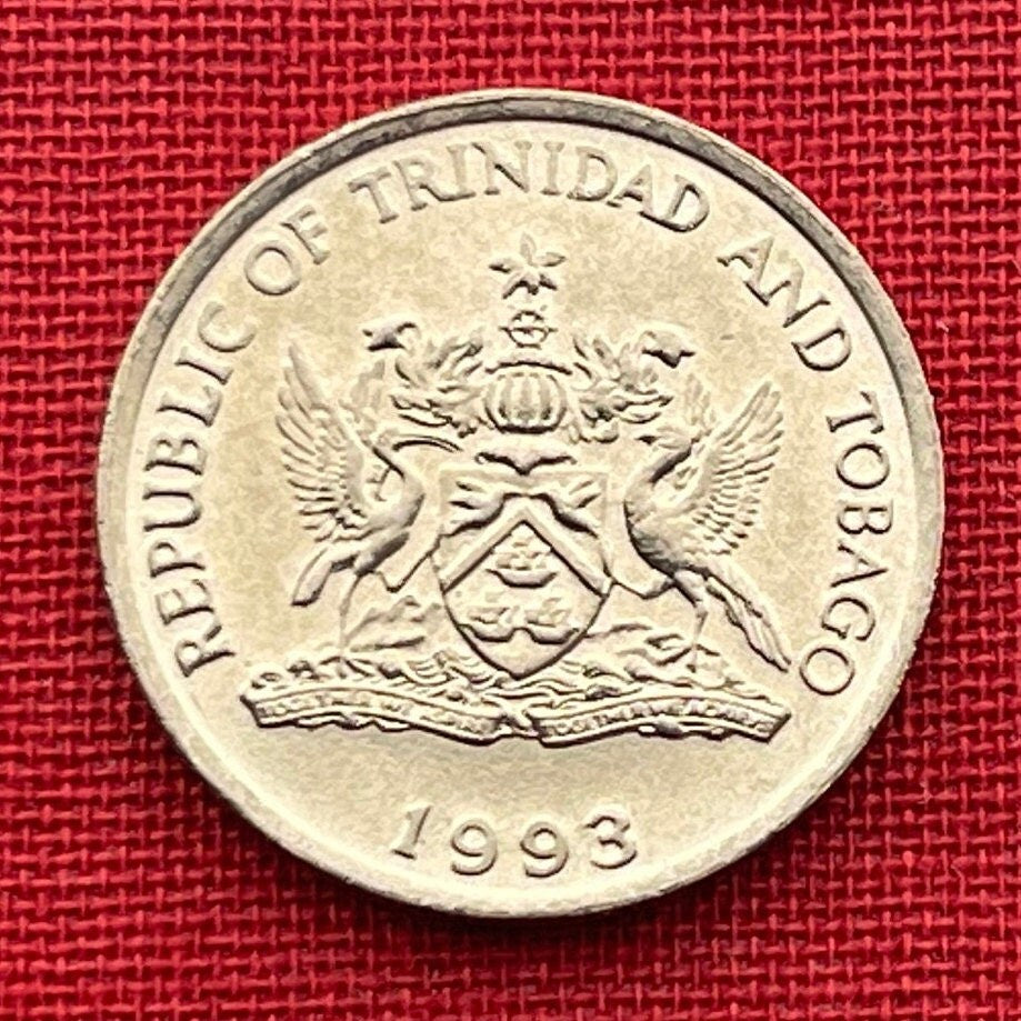 Wild Poinsettia 25 Cents Trinidad and Tobago Authentic Coin Money for Jewelry and Craft Making (Chaconia) (Christmas Flower)