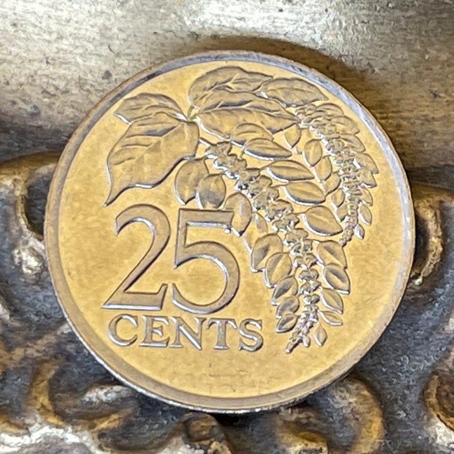 Wild Poinsettia 25 Cents Trinidad and Tobago Authentic Coin Money for Jewelry and Craft Making (Chaconia) (Christmas Flower)