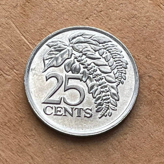Wild Poinsettia 25 Cents Trinidad and Tobago Authentic Coin Money for Jewelry and Craft Making (Chaconia) (Christmas Flower)