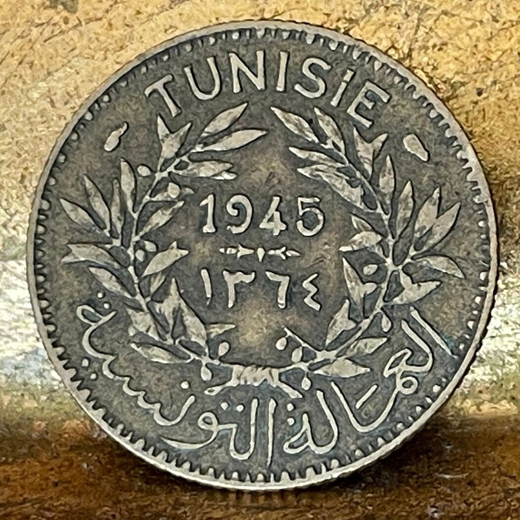 Olive Wreath 1 Franc Tunisia Authentic Coin Money for Jewelry and Craft Making (Tunisian Labour) (Chambers of Commerce Token) CONDITION:FINE