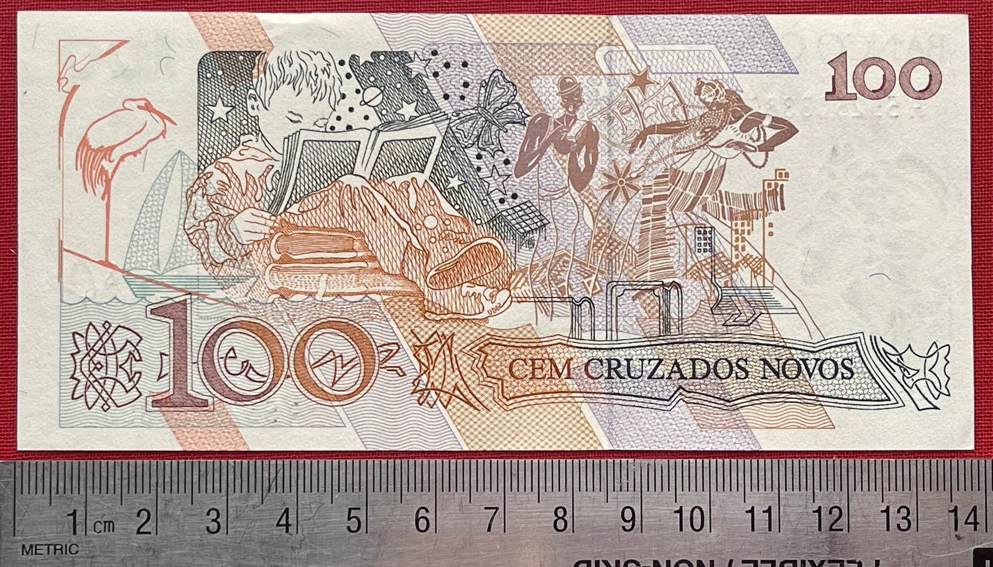 Poet Cecília Meireles 100 Cruzados Novos Brazil Authentic Banknote Money for Jewelry Crafts and Collage (Teacher) (Education Reform)