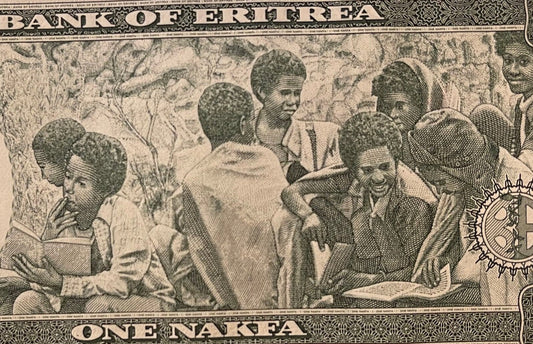 Youth Reading Books & Three Girls 1 Nafka Eritrea Authentic Banknote Money for Jewelry and Collage (Clarence Holbert) (Camel) Black Lives