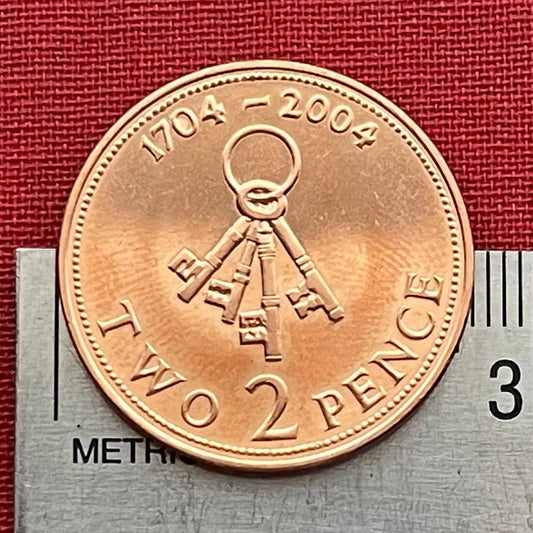 Keys of Gibraltar 2 Pence Gibraltar Authentic Coin Money for Jewelry and Craft Making (British Empire) (Key Ring) 2004