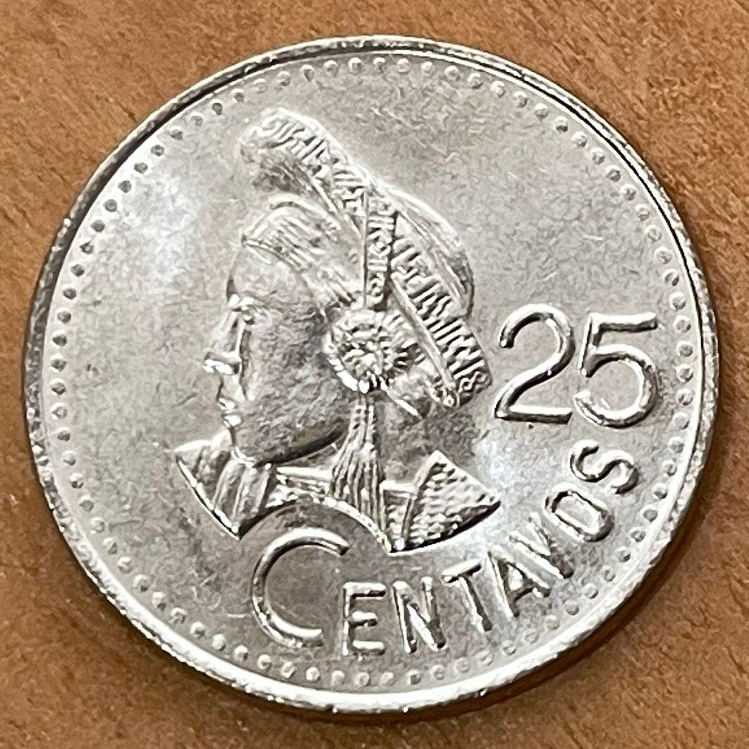 Activist Concepción Ramírez with Xk'op Tocoyal Headdress 25 Centavos Guatemala Authentic Coin Money for Jewelry (Choca) (Atitlan) (Maya)