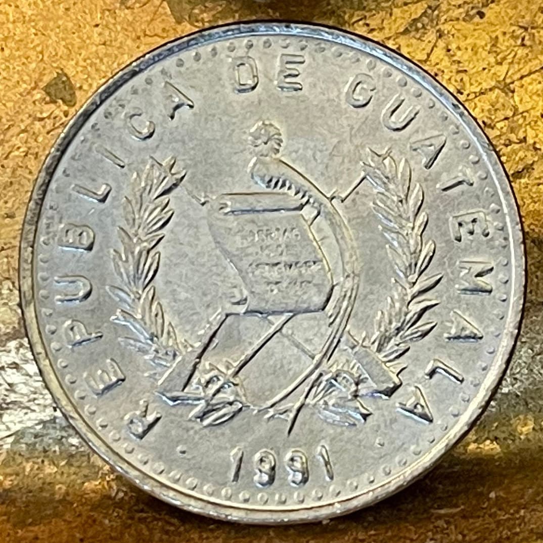 Activist Concepción Ramírez with Xk'op Tocoyal Headdress 25 Centavos Guatemala Authentic Coin Money for Jewelry (Choca) (Atitlan) (Maya)