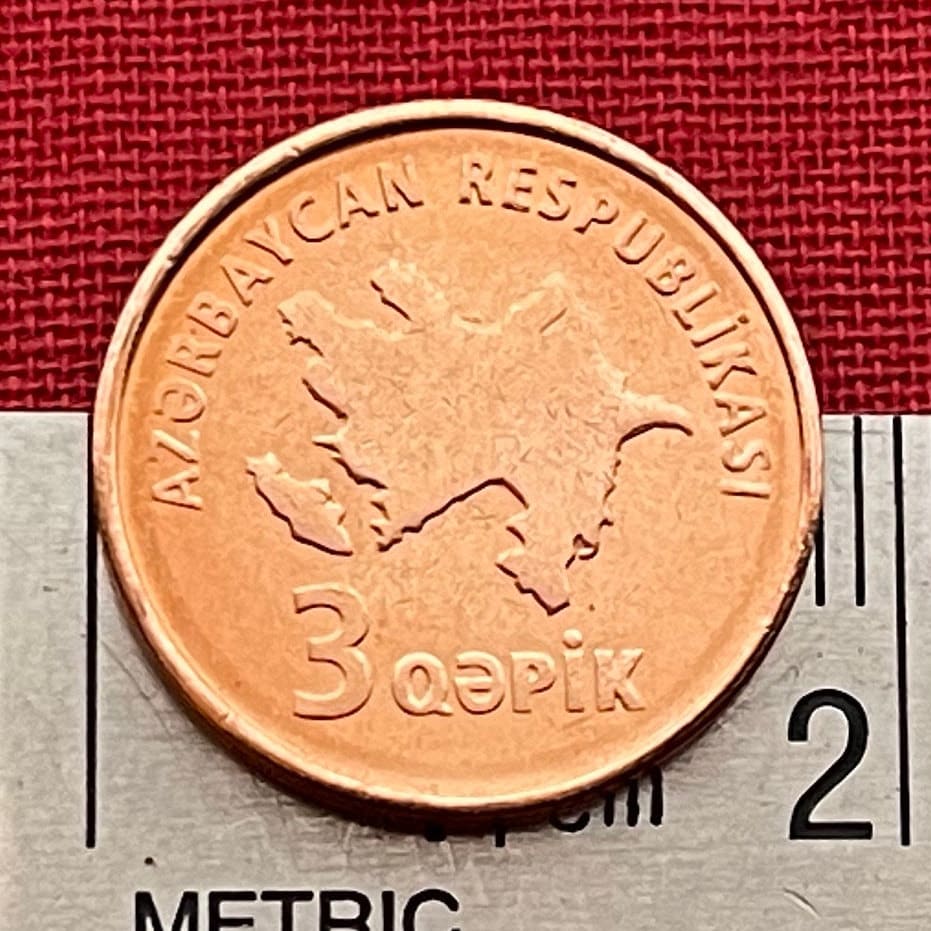 Books and Quill Pen 3 Qapik Azerbaijan Authentic Coin Money for Jewelry and Craft Making (Map of Azerbaijan)