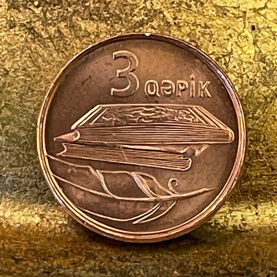 Books and Quill Pen 3 Qapik Azerbaijan Authentic Coin Money for Jewelry and Craft Making (Map of Azerbaijan)