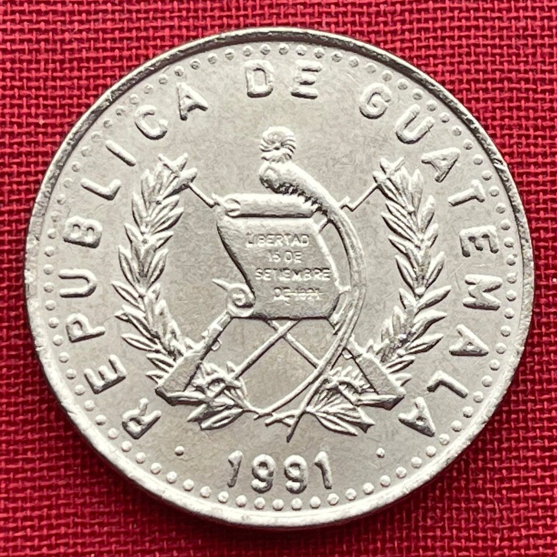 Activist Concepción Ramírez with Xk'op Tocoyal Headdress 25 Centavos Guatemala Authentic Coin Money for Jewelry (Choca) (Atitlan) (Maya)