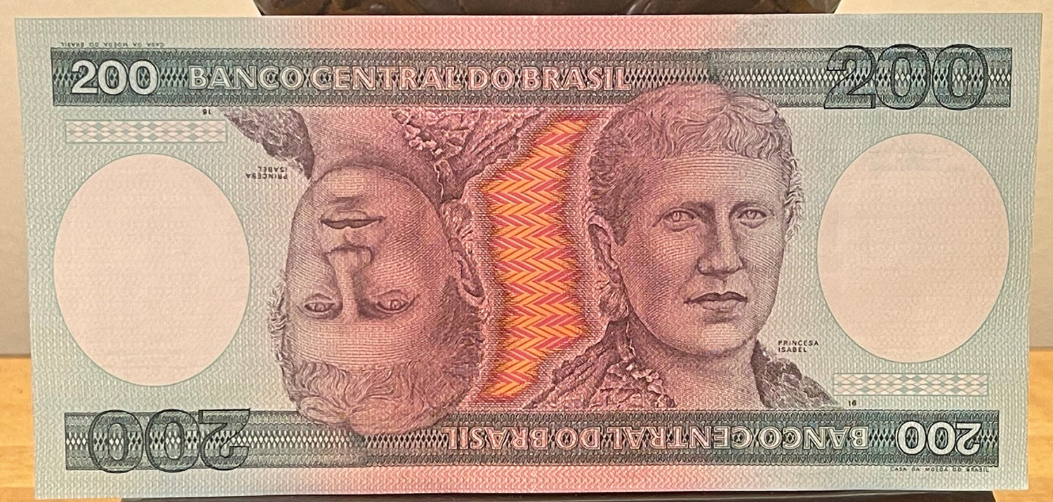 The Redemptress, Isabel, Princess Imperial & Freed Slaves 200 Cruzieros Brazil Authentic Banknote Money for Collage (Abolition) (Golden Law)
