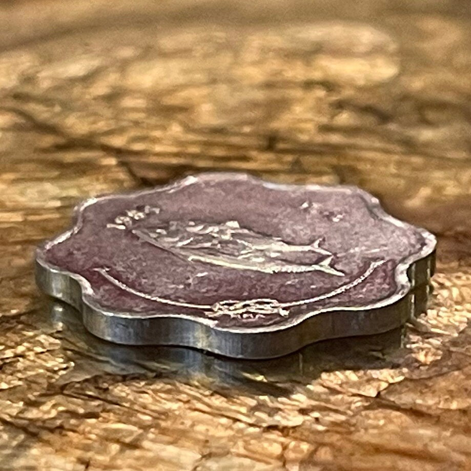 Bonito Fish & Reef Knot 5 Laari Maldives Authentic Coin Money for Jewelry and Craft Making (Scalloped Edge) (8 Notches)