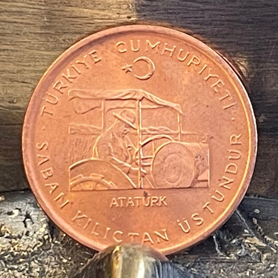 Ataturk Driving Tractor 10 Kuruş Turkey Authentic Coin Money for Jewelry and Craft Making (Plow is Better than Sword)