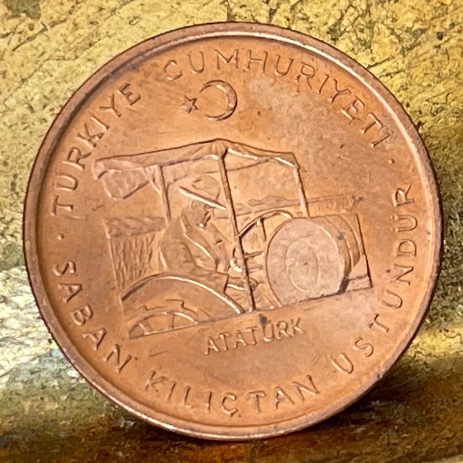 Ataturk Driving Tractor 10 Kuruş Turkey Authentic Coin Money for Jewelry and Craft Making (Plow is Better than Sword)